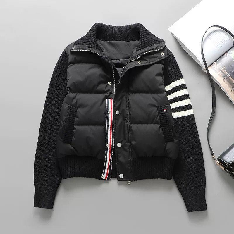 2025 Women's Fashionable Quilted Knit Patchwork Jacket - Lightweight, Warm Cotton-padded Coat with Stand Collar for Spring, Autumn, and Winter