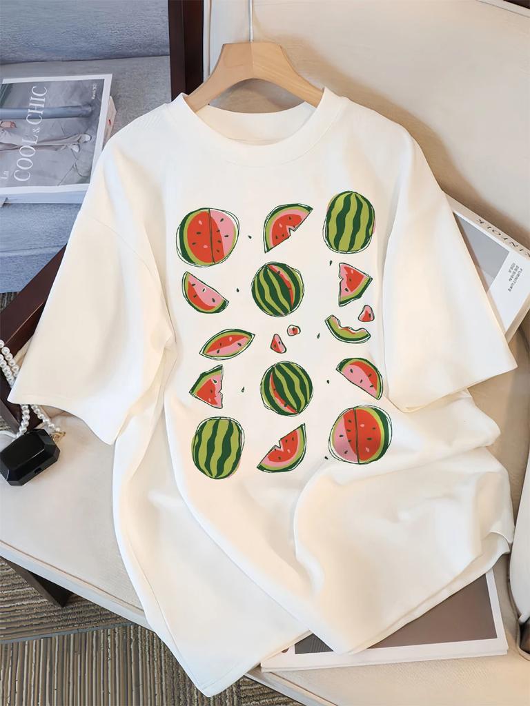 Delicious Watermelon Cut Open Print Tshirt Unisex Street T Shirts Oneck Clothes Casual Summer Short Sleeve Personality