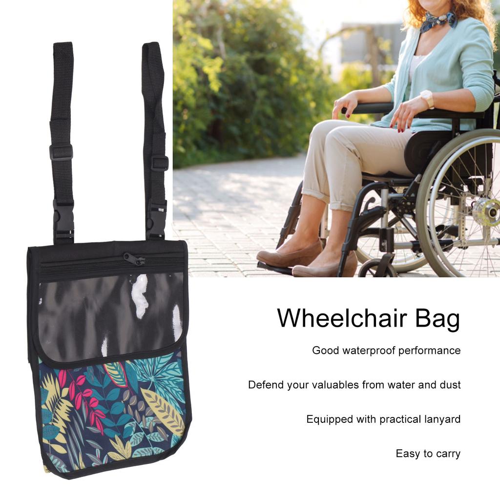 Wheelchair Bag Large Capacity Oxford Cloth Waterproof Dustproof Handlebar Bag with Lanyard