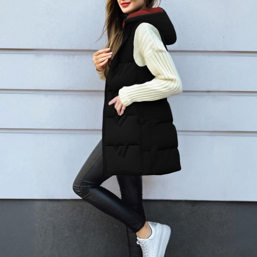 Women's Long Vest Plain Sleeveless Hood Winter Vest Outwear Jacket Lightweight Warm Coat Outerwear