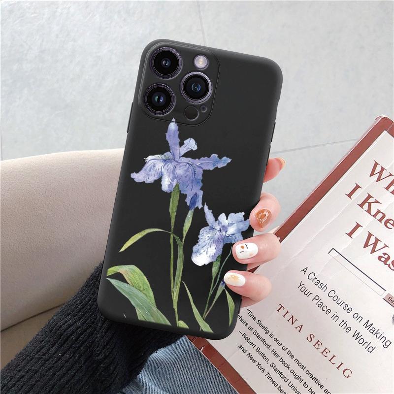 

Мягкий черный силиконовый чехол для телефона с мраморным цветочным узором для iPhone 11 12 13 14 15 Pro Mini X XR SE 7 8 6 Plus XS Max противоударный защитный чехол для камеры iPhone 6