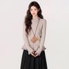 Women's Slim Fit Ruffle Lace T-shirt, Half-High Collar, Long Sleeve, Autumn/Winter Base Layer.