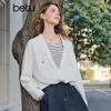 Betu Women's Color Block Faux Two-Piece Long Sleeve Shirt