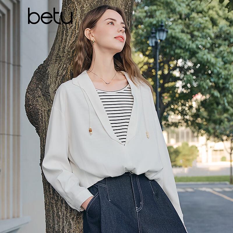 Betu Women s Color Block Faux Two-Piece Long Sleeve Shirt M