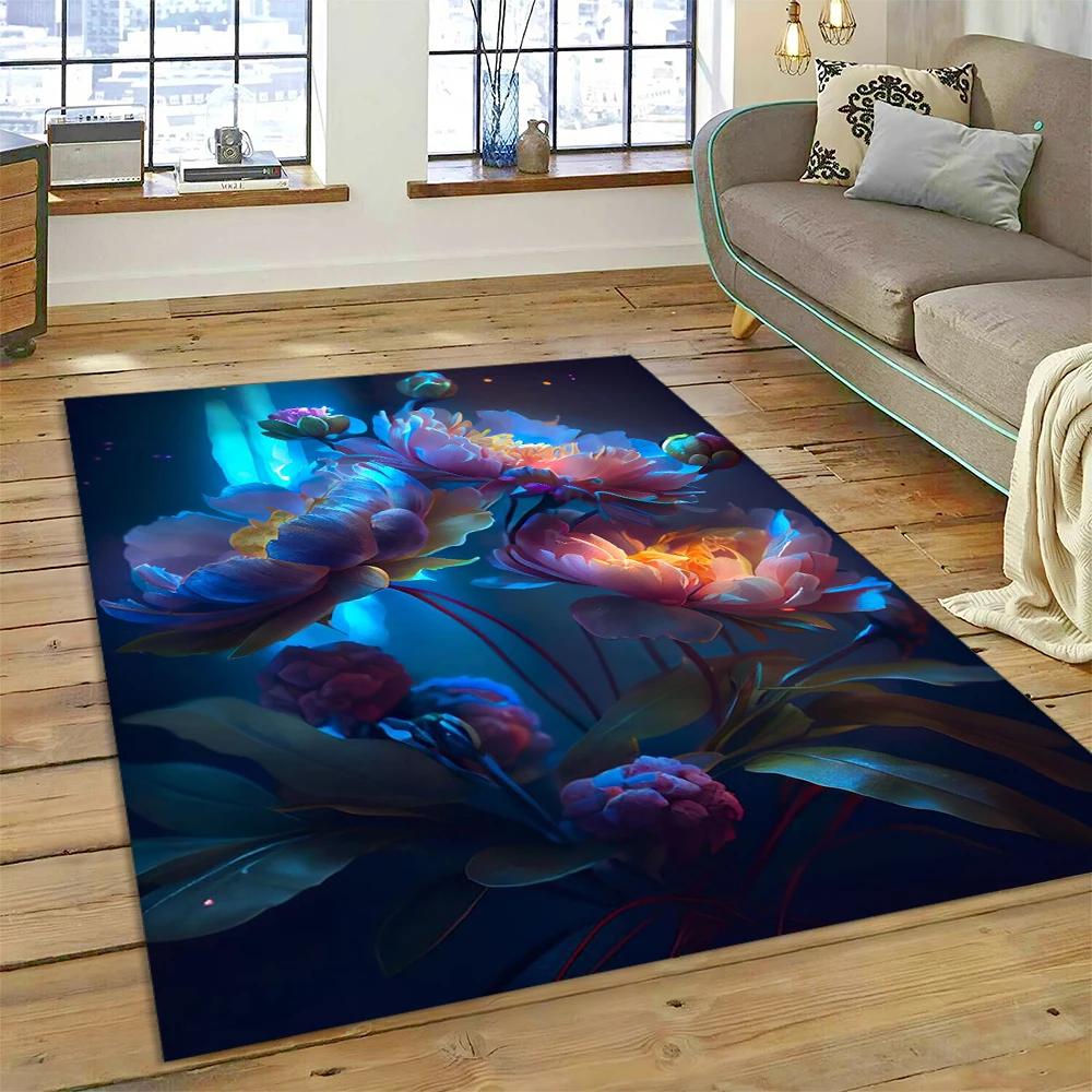 HD Pretty Flower Daisy Rose Chrysanthemum Carpet Rug for Home Living Room Bedroom Sofa Doormat Decor,Kids Area Rug Non-slip Mat