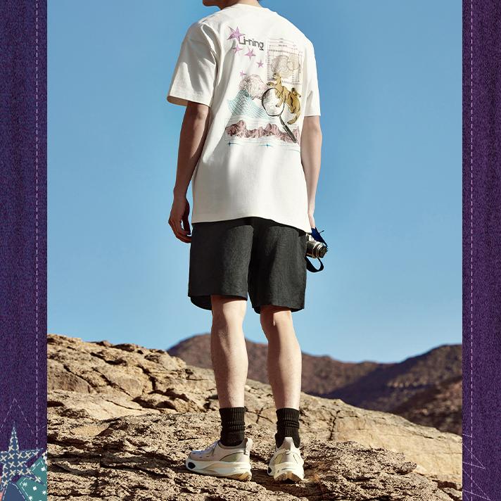 Li-Ning Letter Print Crew Neck Loose Short Sleeve T-Shirt Unisex Tops Black AHSU255-3