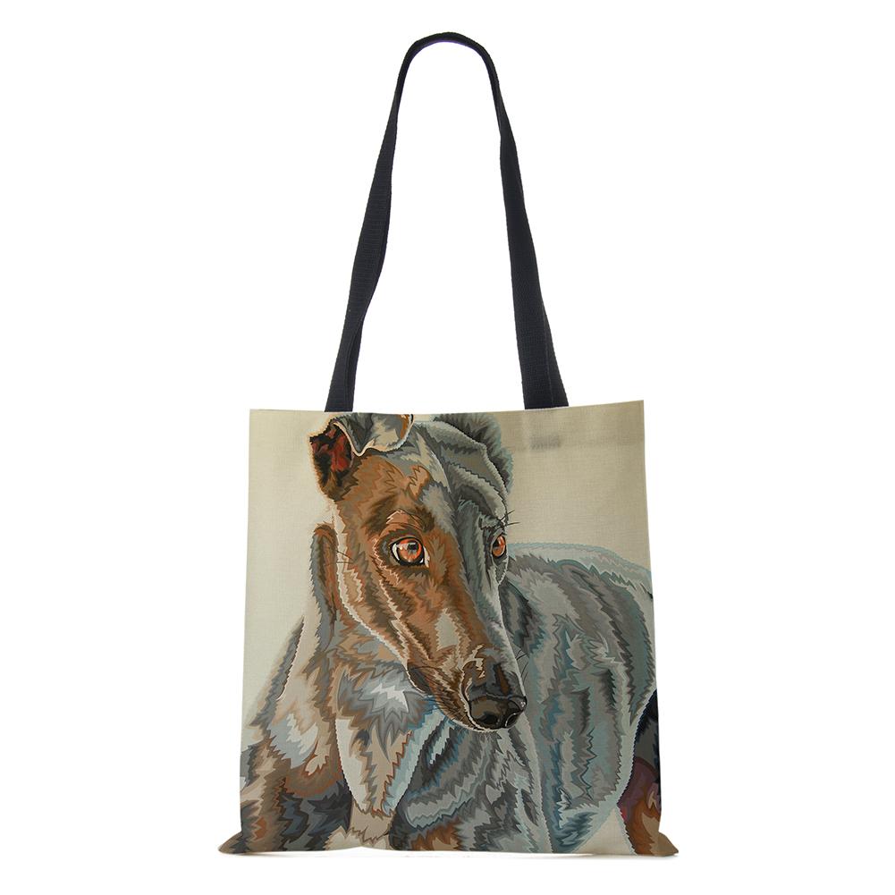 Damen Handtasche Leinen Tragetaschen mit Hundeaufdruck Lässig Reisen Strand Geschenktaschen KTY