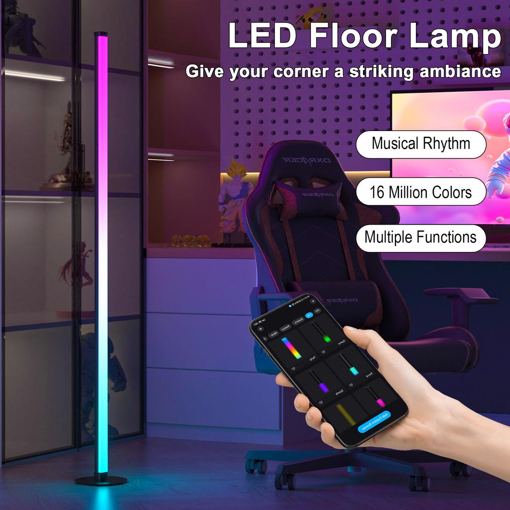 16 Million DIY Colors Smart RGBICW LED Corner Floor Lamp with App & Remote Control Music Sync Gaming Ambient Lamp for Pary Decor