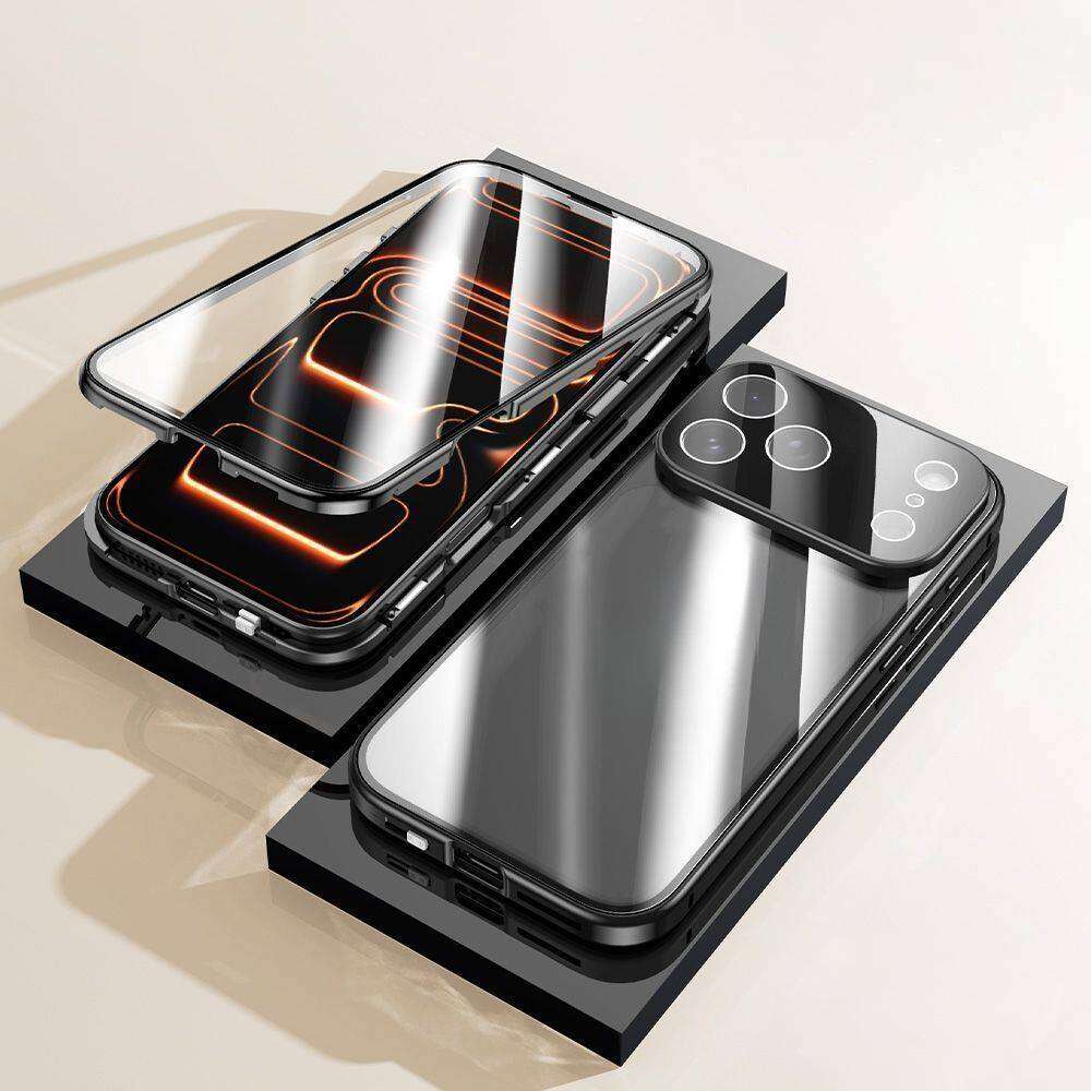 Anti-gluurhoesje voor iPhone 17 Pro Max Air, Dubbelzijdig Gehard Glas, Metalen Frame met Camera Lensbeschermer Telefoon Bumper
