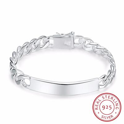 Men's Fine Jewelry 925 Sterling Silver Id Bracelets 10mm Watch Chains 20cm Bracelet Pulsera Prata Hombre Leisure Accessories