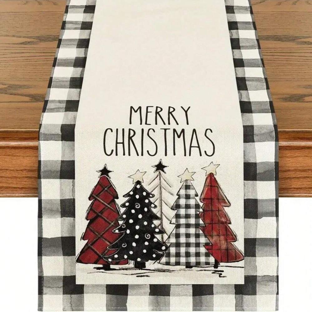 Merry Christmas Table Runner Snowman Pattern Table Cloth Reusable Xmas Table Decor