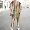 Men Plus Size Geometric Printed Casual Two Piece Set Round Neck Long Sleeve Top Cuffed Pants