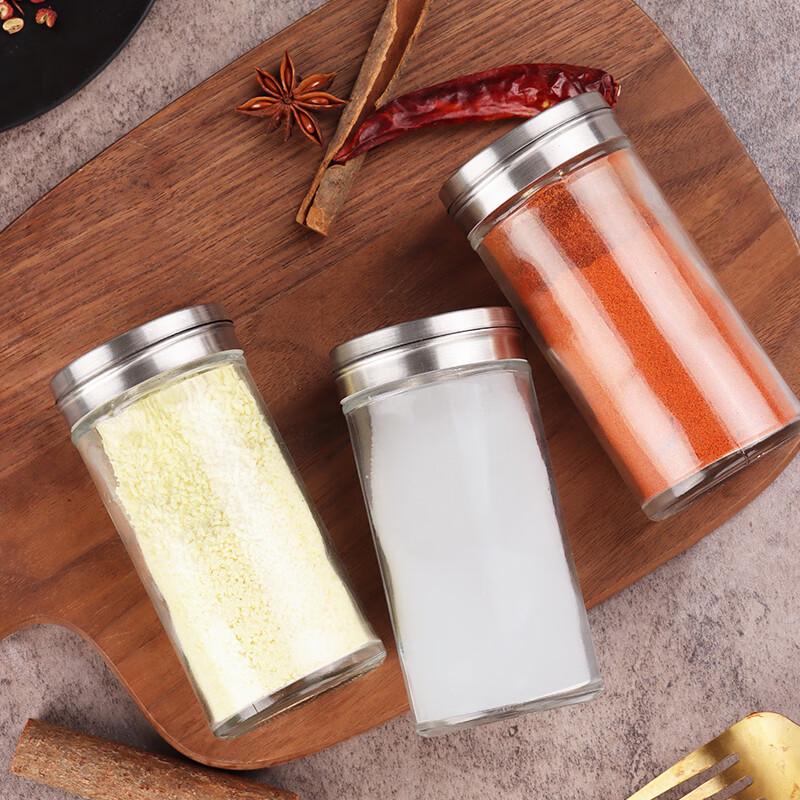 Baijie Glass Spice Shakers with Stainless Steel Lids, 4-Pack