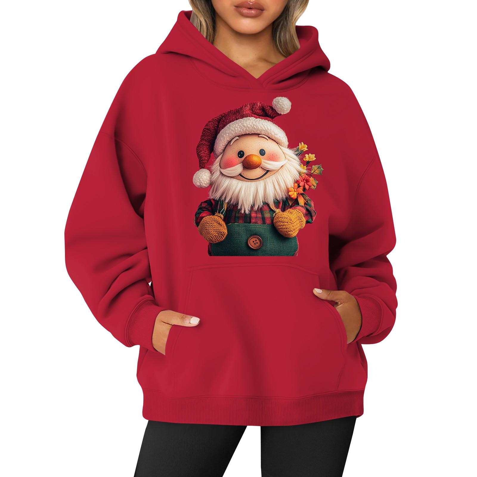 

Женская толстовка с капюшоном и круглым вырезом, длинными рукавами и рождественским принтом XXXL