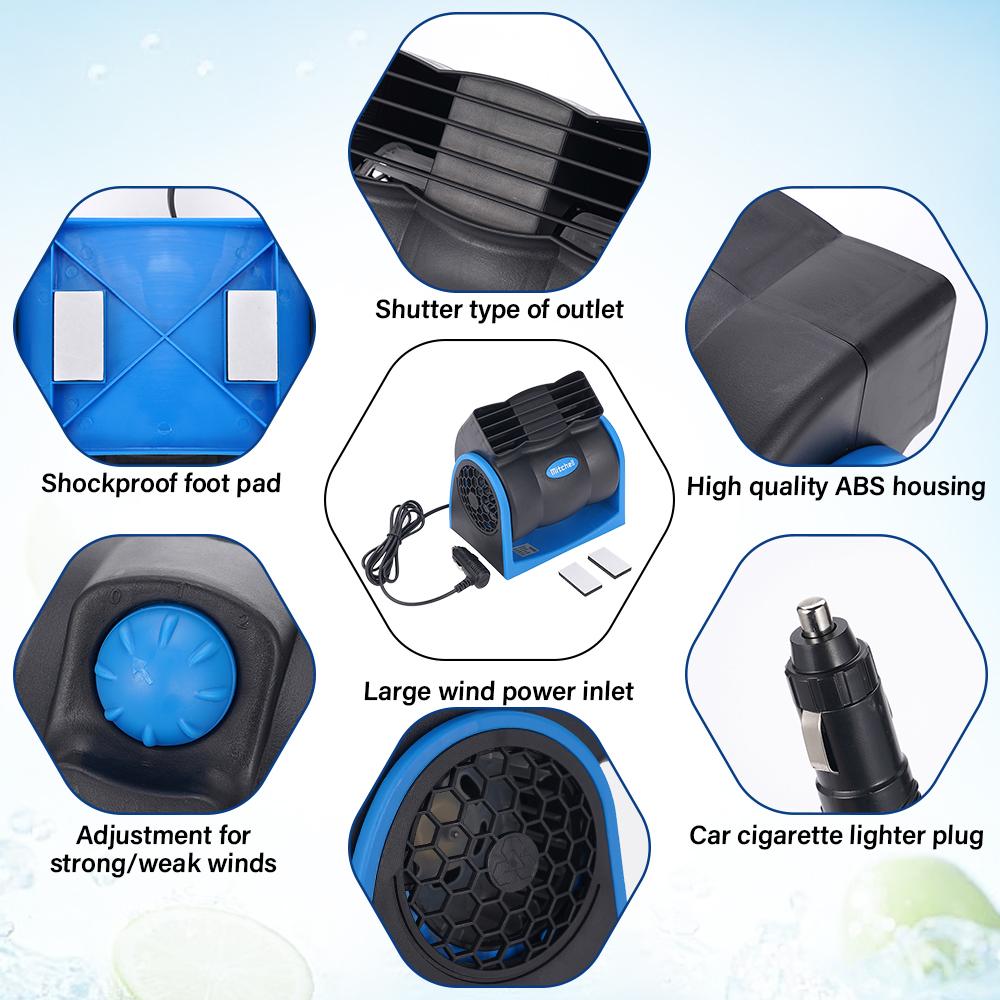 12V Car Cooling Fan Portable Adjustable Speed Rotating Switch With Cigarette Lighter Plug For Car Truck SUV RV Tent