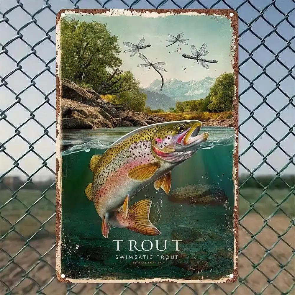 

Vintage Metal Trout Wall Decor Rustic Iron HD Printed Sign for Living Room 20x30cm