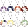 Silver Hand-Wound Colorful Crystal Gravel Tree Root Tree Of Life Pendant Necklace N112