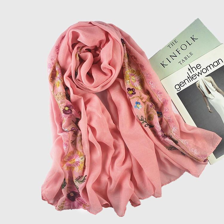 Retro Nepalese Style Ethnic Style Cotton and Linen Embroidered Scarf for Women's Literary Spring  Autumn and Winter Shawl Embroidered Flowers