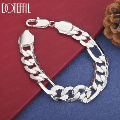 Bracciale a Catena Laterale 925 Argento Sterling 12mm Gioiello Regalo di Matrimonio