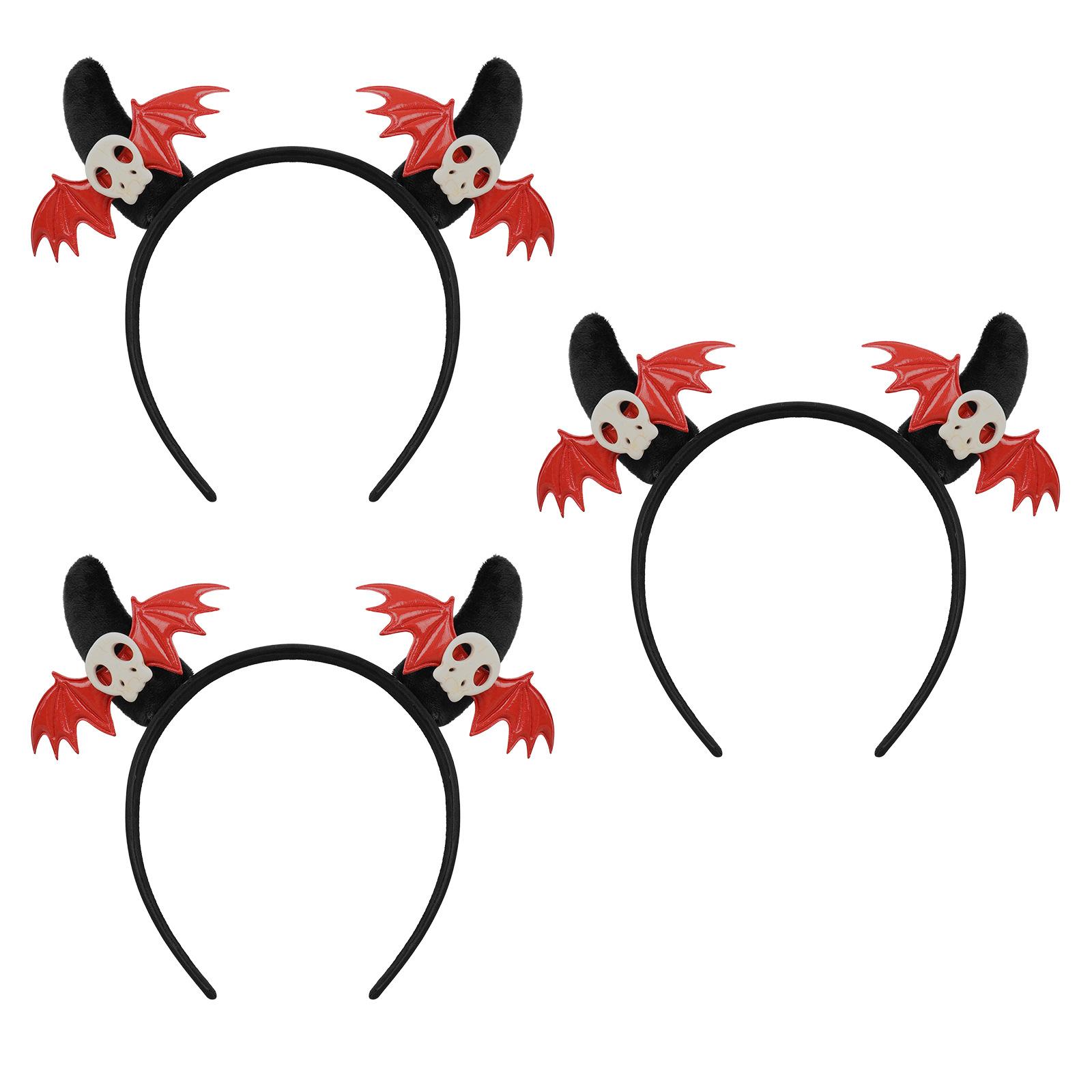 

3pcs/set Halloween Devil Horns Headband with Bats - Funny Plastic Hair Accessories for Party Costume Unisex Headpiece 24X16cm