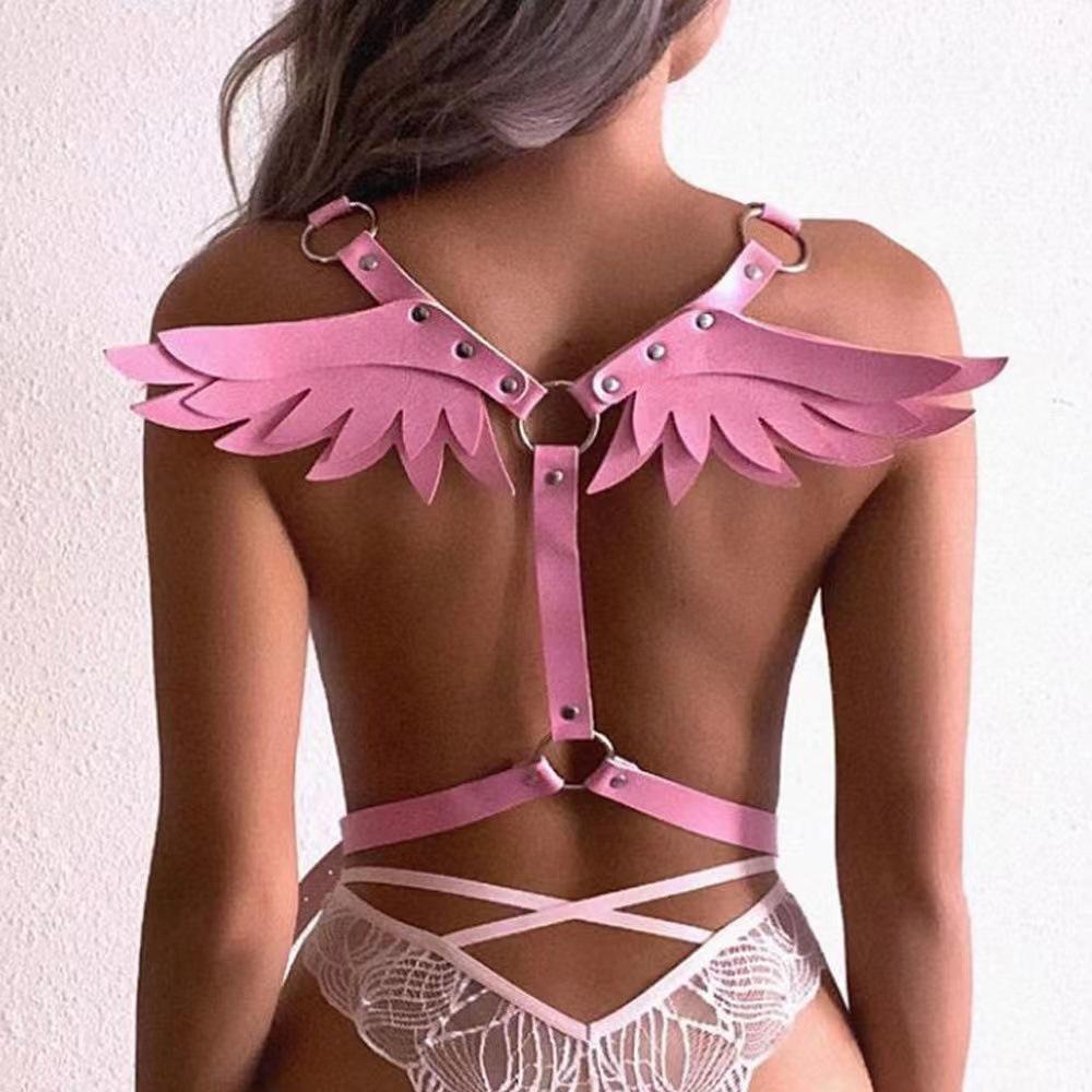 Leather Angel Wings Waistband & Restraint Strap Set for Women - Stage Performance & Erotic Wear