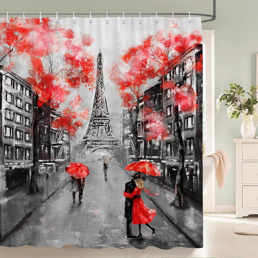 Wieża Paryska Krajobraz Paryża Zasłony Prysznicowe Łazienka Wodoodporna Zasłona Kąpielowa Tkanina Poliestrowa Zasłona Kąpielowa 180*180cm