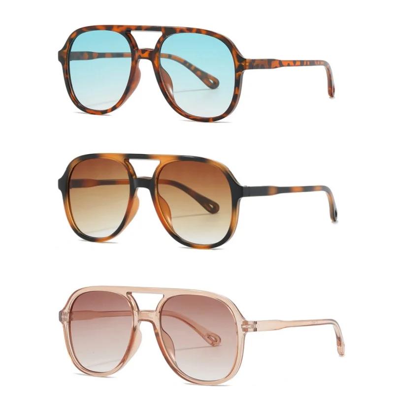 Simple Leopard Print Double Beam Sunglasses Men's Women's UV Resistant Large Frame Toad Glasses Leisure Fishing Driving Shading