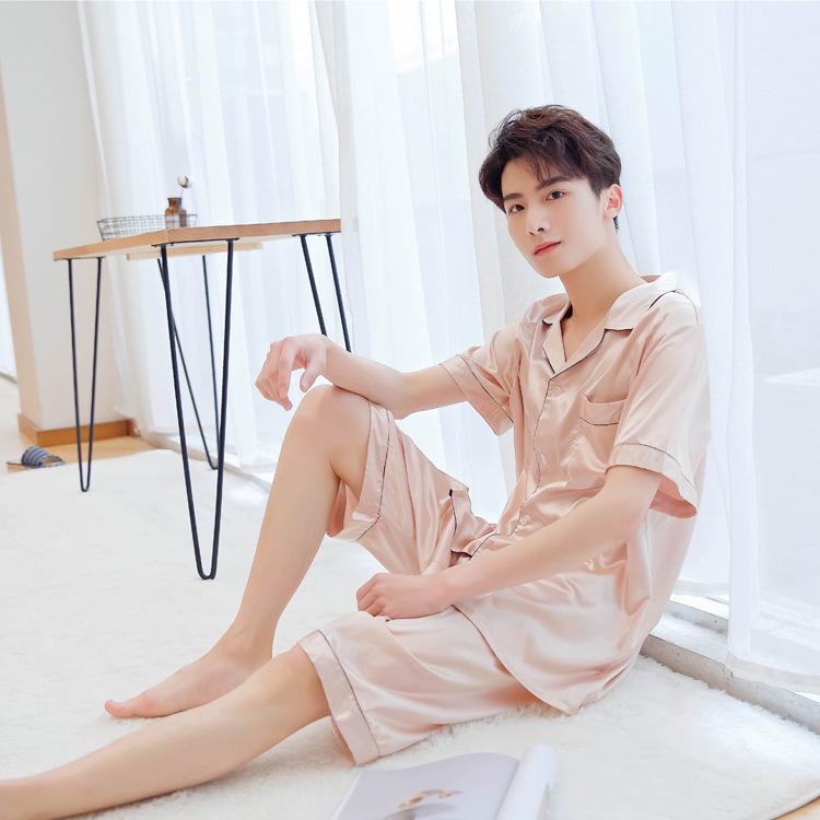 Han Yatong Silk Couple Pajamas Set: Autumn Long Sleeve Cardigan Homewear