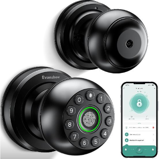 Smart Door Knob Fingerprint Lock 4-in-1 Keyless Entry (Fingerprint/App/Code/Key) Biometric Door with Auto-Lock Easy Install for Home/Bedroom/Office