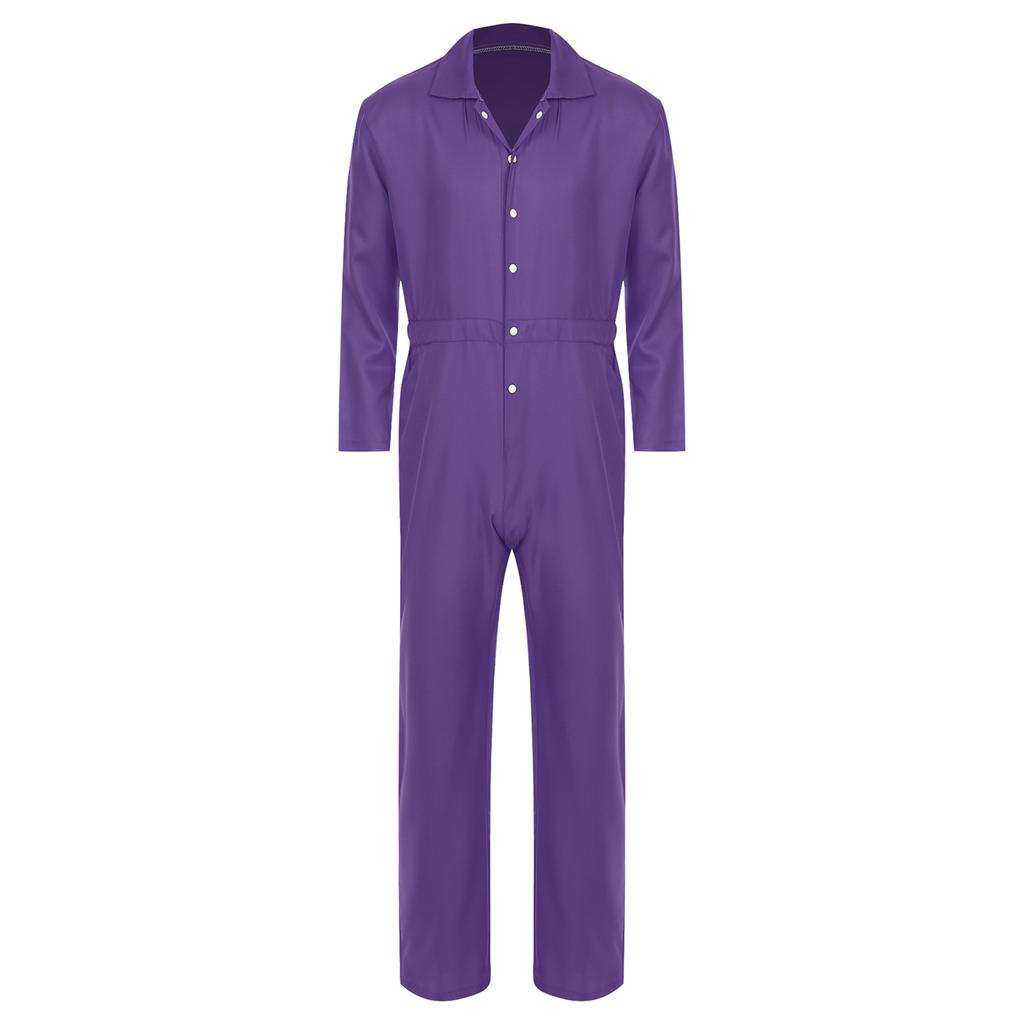 Mens Wear Resistant Turn Down Collar Long Sleeve Button Up Work Coveralls Jumpsuit Uniforms