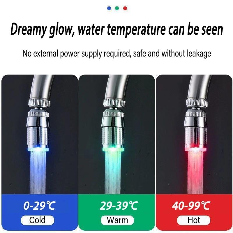 Creative Faucet Extender LED Temperature Sensor 3-Color Light-up Faucet Kitchen Bathroom Glow Water Faucet Tap Nozzle Shower
