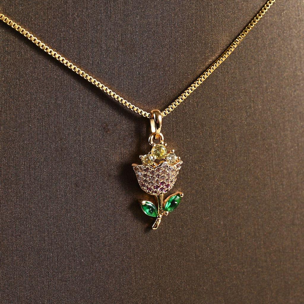 Elegant Rhinestone Tulip Necklace: Creative, Personalized Clavicle Chain in European & American Niche Fashion Style