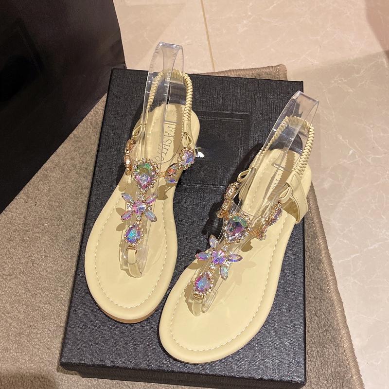Women's Fashion Crystal Sandals 2024 Summer New Casual Elegant Women Banquet Party Luxury Designer Clip Toe Single Shoes