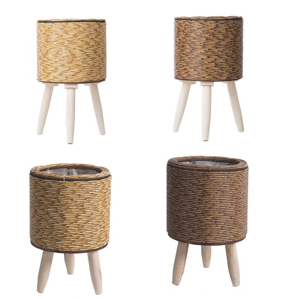 Supporto per piante in rattan intrecciato a mano, materiale ecologico giallo, robusto e durevole, design multilivello per uso interno ed esterno