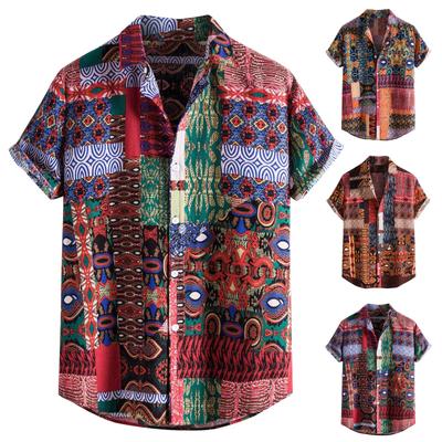 Men's Spring Summer Casual Pattern Printing Retro Lapel Short Sleeve Men's Shirt Men's Top