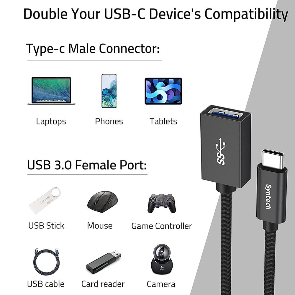 SYNTECH CA2Black 2 Stück USB-C Stecker auf USB-A Buchse Konverter Wärmeableitender Aluminiumlegierungsadapter