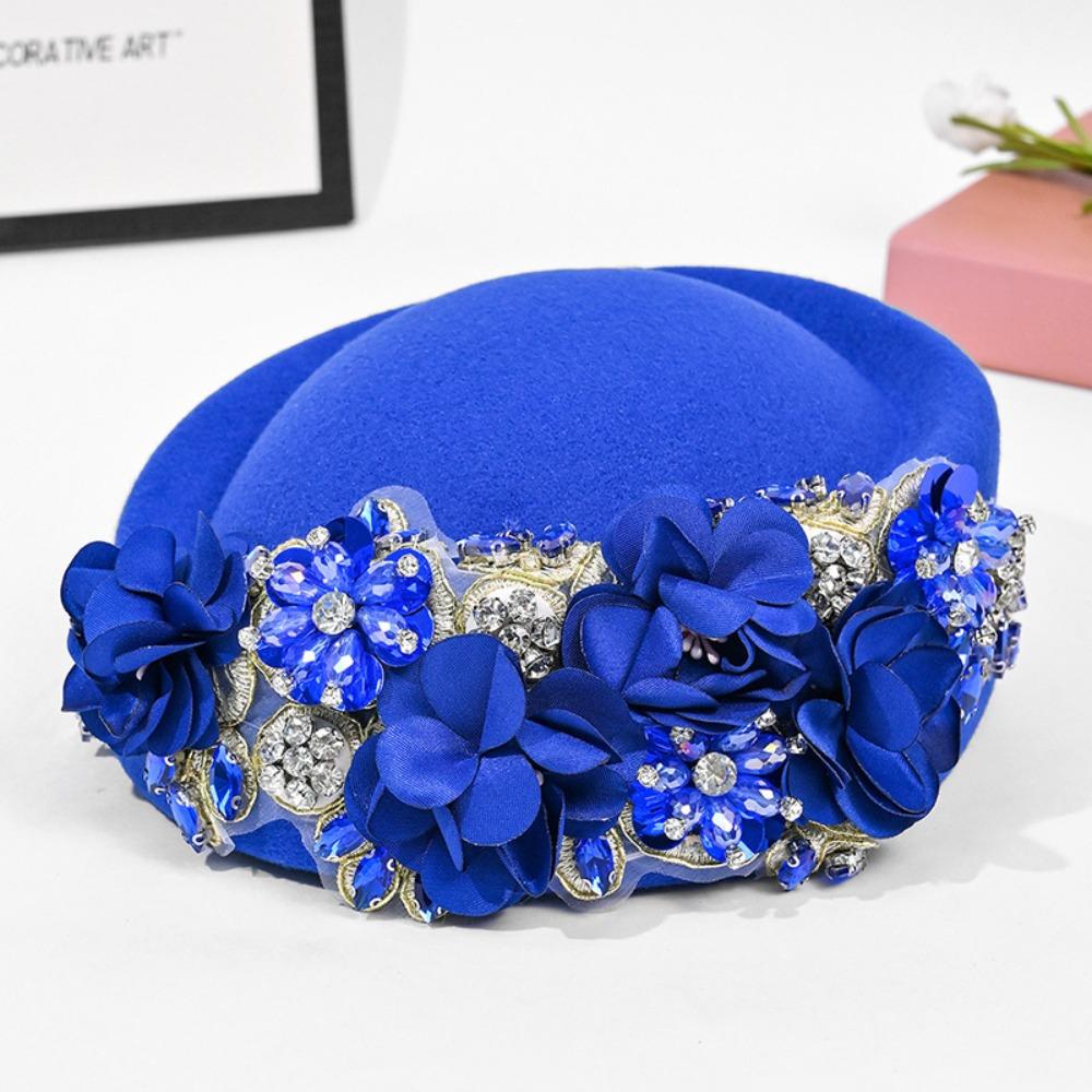 Cappello Turban Fiori Fatto a Mano alla Moda Berretti Morbidi con Strass Cappello da Steward Retrò Traspirante per Feste Serate