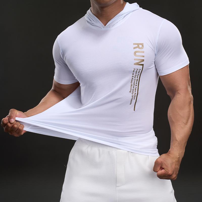 706690 Summer 2025 American Casual Short-sleeved T-shirt Fashionable Sports Elastic Fitness Outdoor T-shirt Men