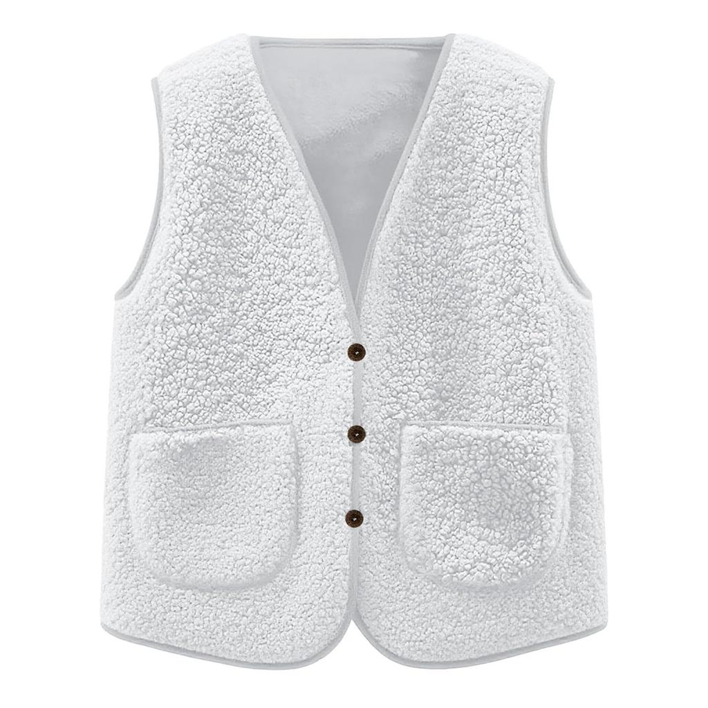 Girls' Fashionable Casual Solid Color  Plush Short Vest Jacket
