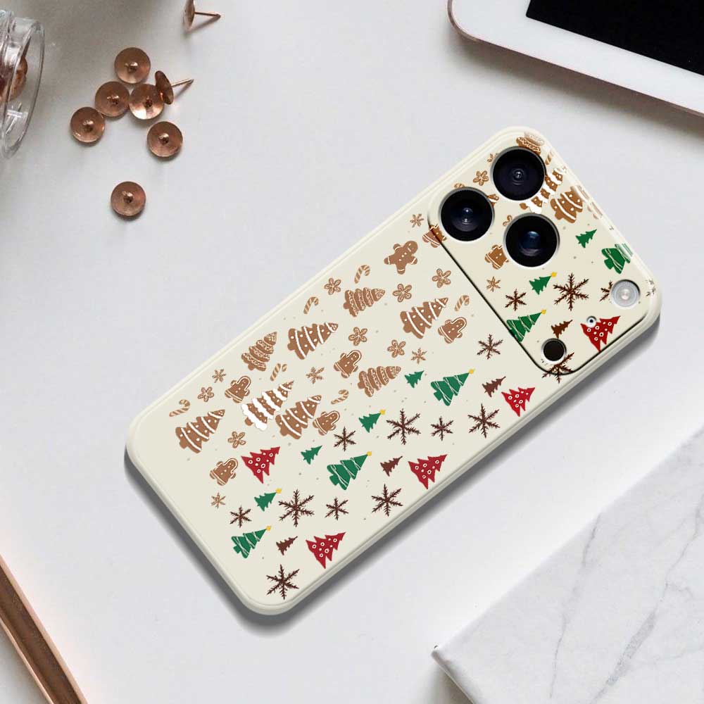 For iPhone 17 Pro Case Christmas Tree Gingerbread Pattern Printing Straight Edge TPU Phone Back Cover