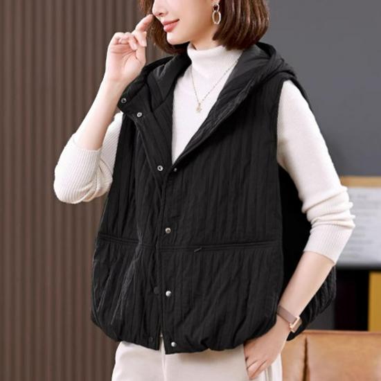 

Женский короткий жилет с капюшоном - Зимний повседневный 2024, Омолаживающая верхняя одежда на хлопковой подкладке для женщин среднего возраста L (118-132 lbs) чёрный