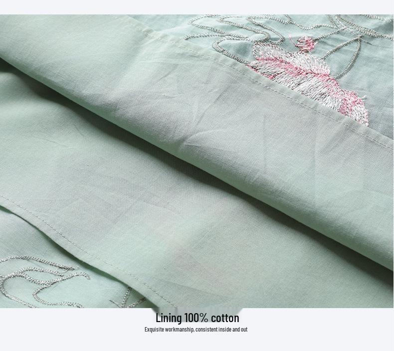 Chinese-Style Ramie Cheongsam Dress with Artistic Lotus & Fish Embroidery and Frog Buttons - Summer New Style