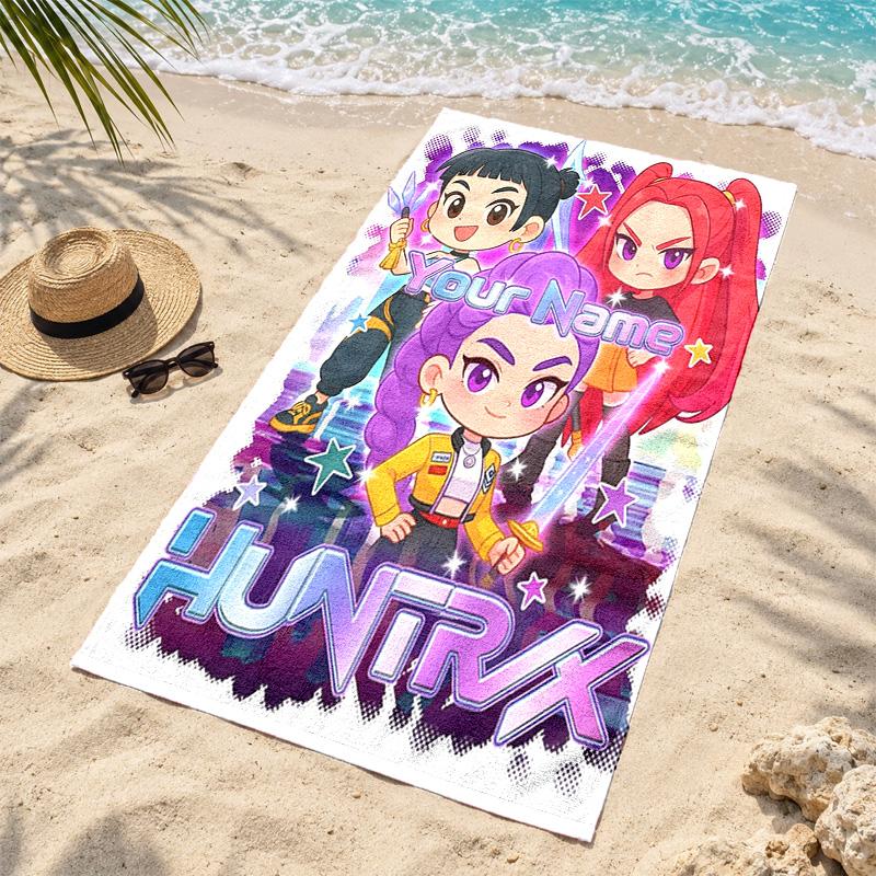 Kpop Demon Hunters Custom Name Beach Towels Also Serve As Bath Towels Summer Essential a Musthave for the Outdoors the Beach and the Pool