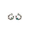 Boucles d'oreilles puces demi-cerceau avec pierres précieuses colorées - Design métal bambou, Bijoux de tempérament mode haut de gamme.