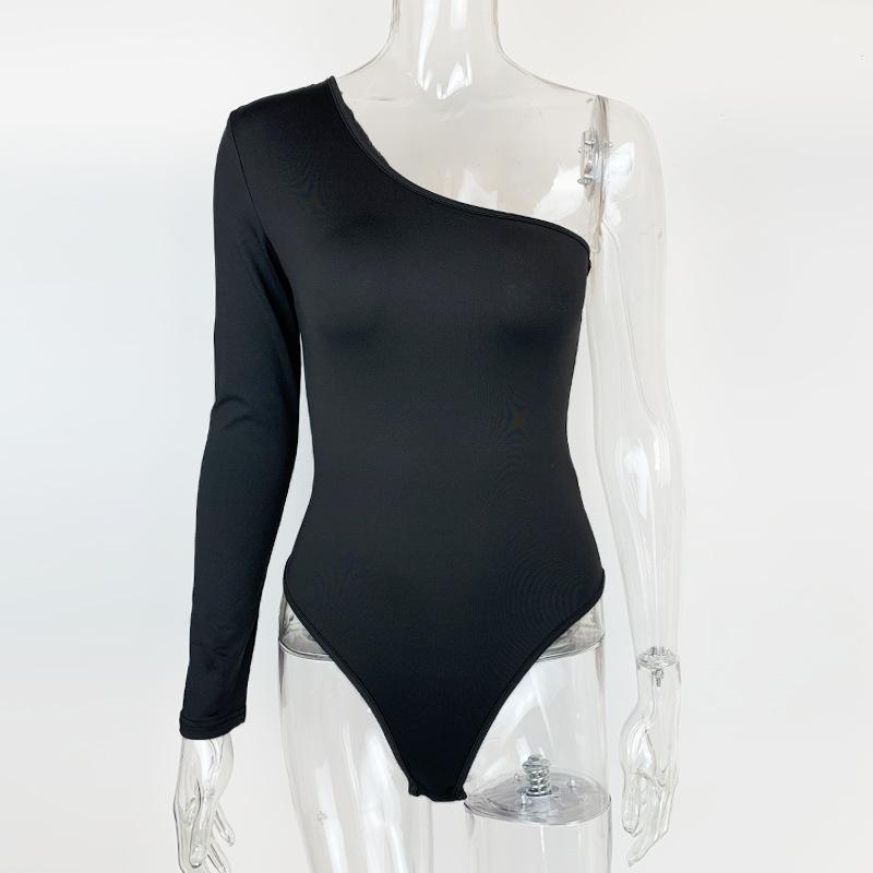 Сексуальное женское боди на одно плечо с длинным рукавом для горячих девушек S чёрный