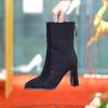 Sexy Block Heel Small Booties Women Socks Boots 2026 New Rhinestone Pointed Toe High Heel Back Zipper