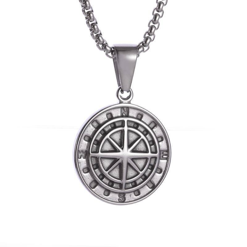 Stainless Steel Retro Mens and Womens Compass Necklace Punk Casting Compass Coin Pendant Jewelry Accessories