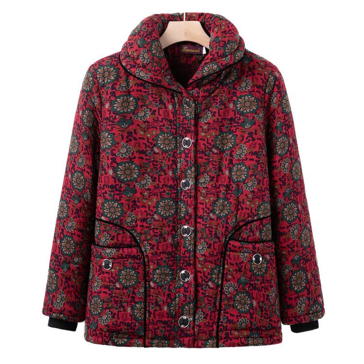 Elderly Winter Clothes New Plus Velvet Padded Coat Grandma Hooded Cotton-padded Jacket Women's Warm Soft Cotton-padded Jacket Mother Coat
