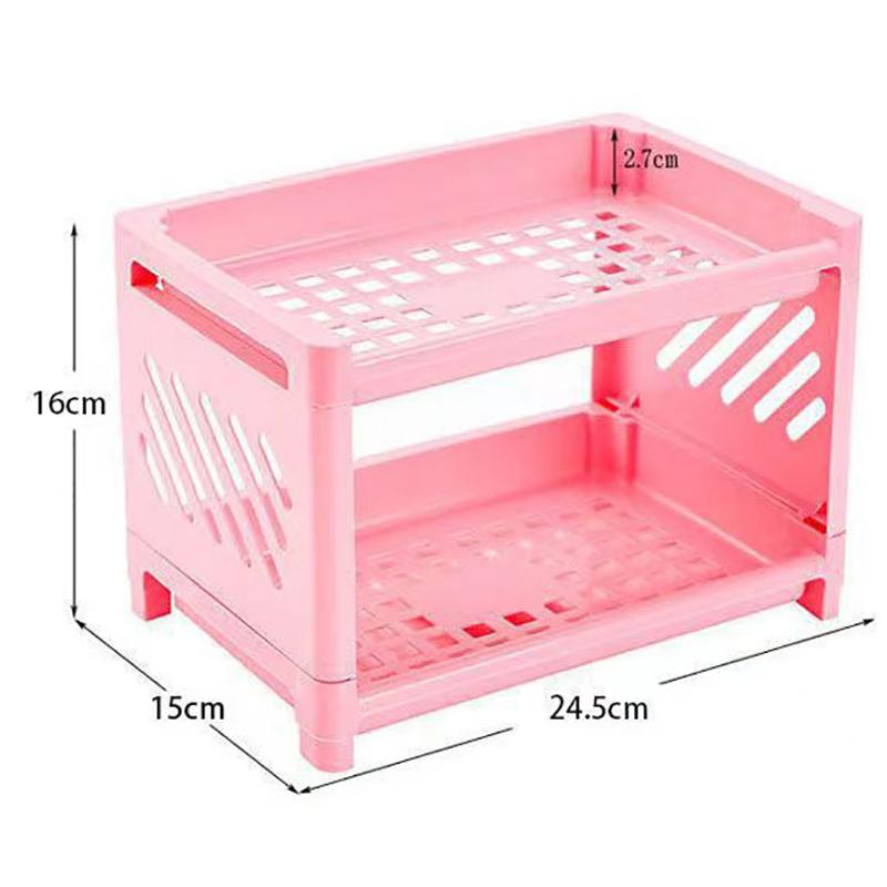Minimalist Pp Desktop Double Layer Storage Rack Rectangular Organizing Student Desk Office Cosmetics Stationery Storage Shelf