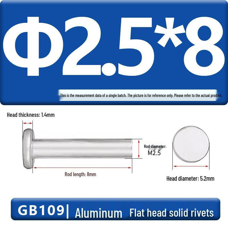 Flat Head Aluminum Solid Rivets GB109, Hand-Hammered, Size M2-M8